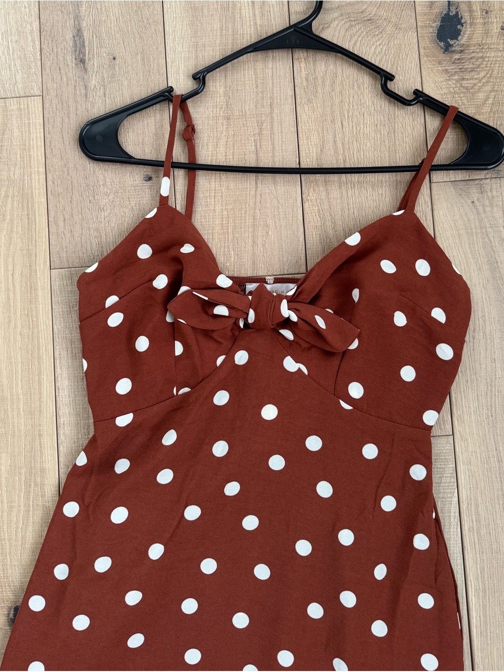 Monteau Rust Polka Dot Midi Dress with Ruffle Hem - Picture 2 of 4